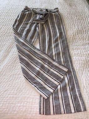 Jolt Women’s Linen Blend Striped Lounge Pants - Black & White M EUC